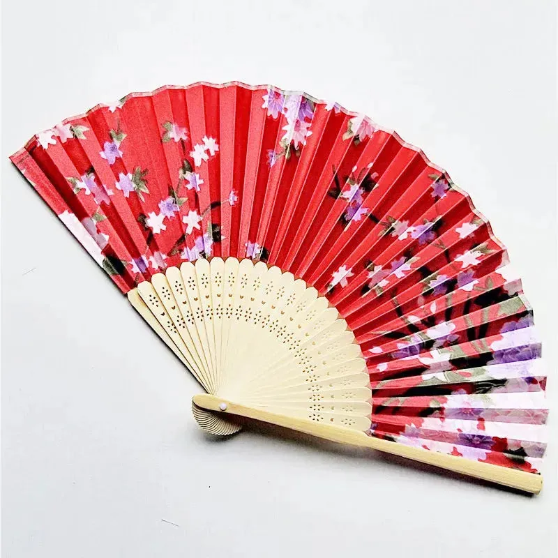 Elegant Foldable Bamboo Hand Fans with Floral Print - Ideal for Weddings, Parties, and Performances