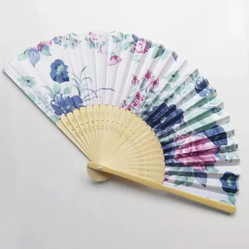 Elegant Foldable Bamboo Hand Fans with Floral Print - Ideal for Weddings, Parties, and Performances