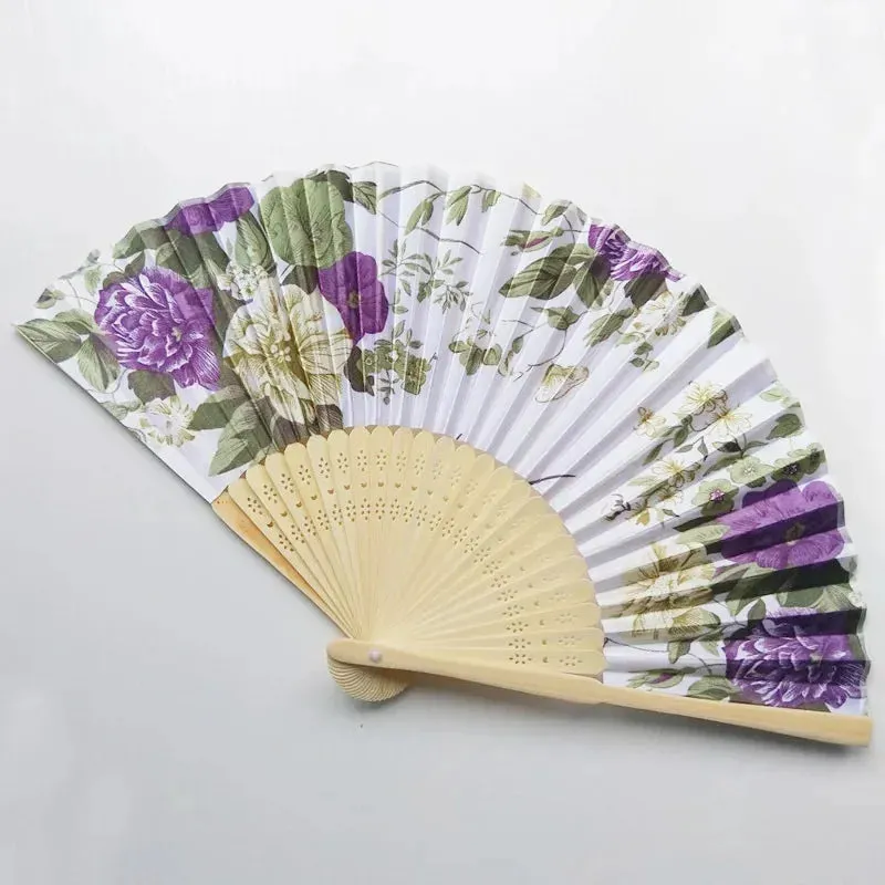 Elegant Foldable Bamboo Hand Fans with Floral Print - Ideal for Weddings, Parties, and Performances