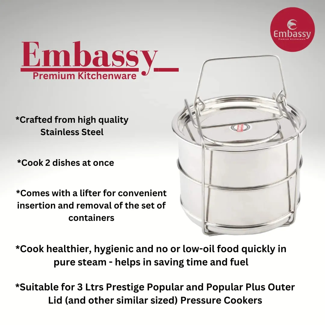 Embassy Stainless Steel Cooker Separator Suitable for 3 Ltrs Prestige Popular and Popular Plus Outer Lid Cookers (Steel)