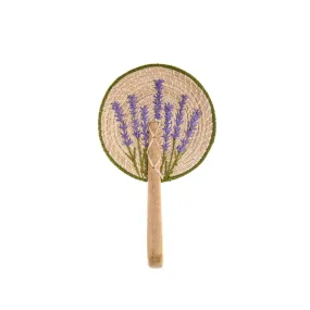 EMBROIDERED IRACA PALM FAN - LAVENDER