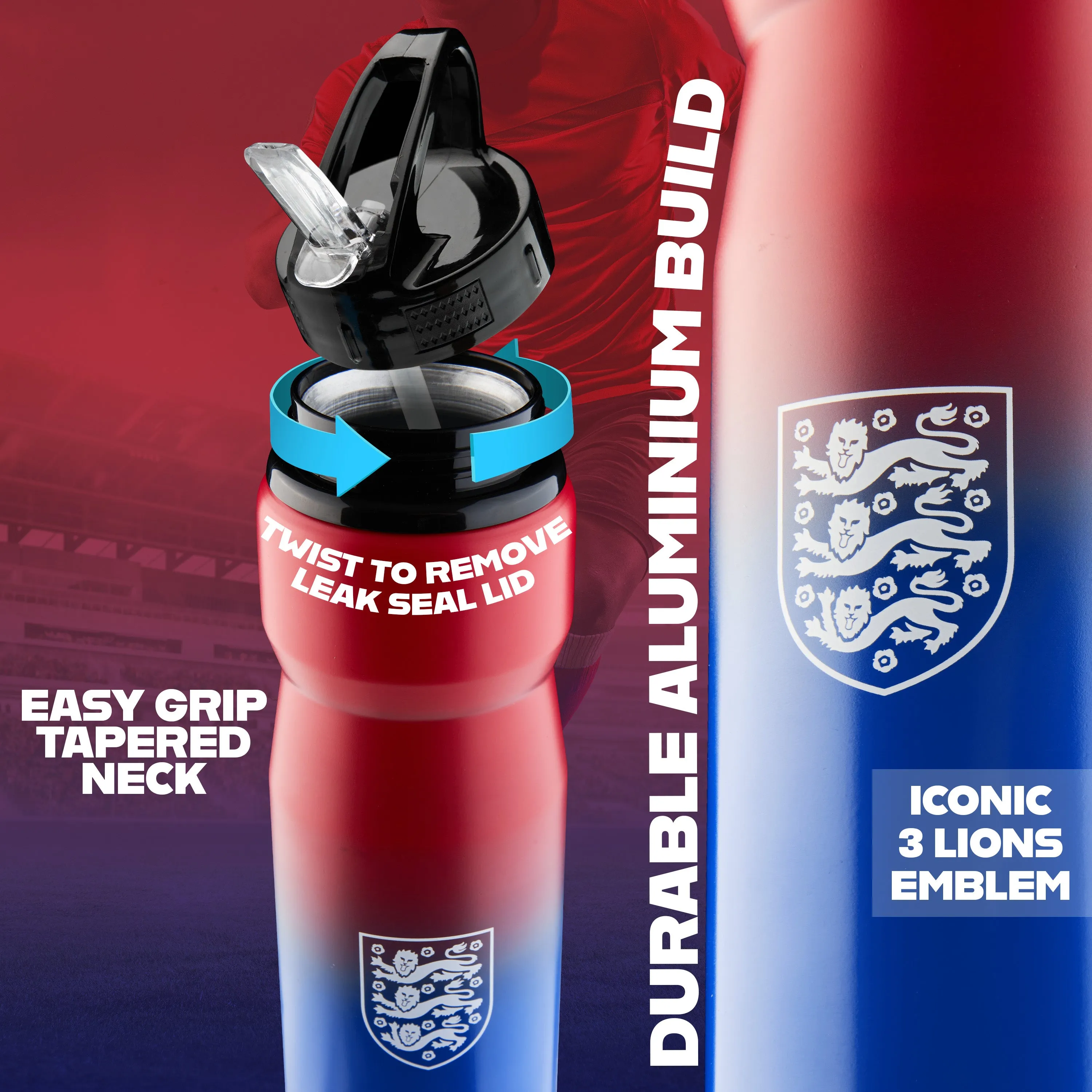 England FA Water Bottle with Straw - Metal Water Bottle for Football Fans