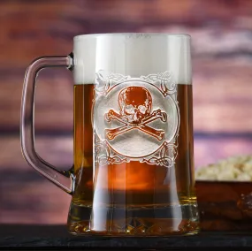 Engraved Skull and Bones Beer Mug