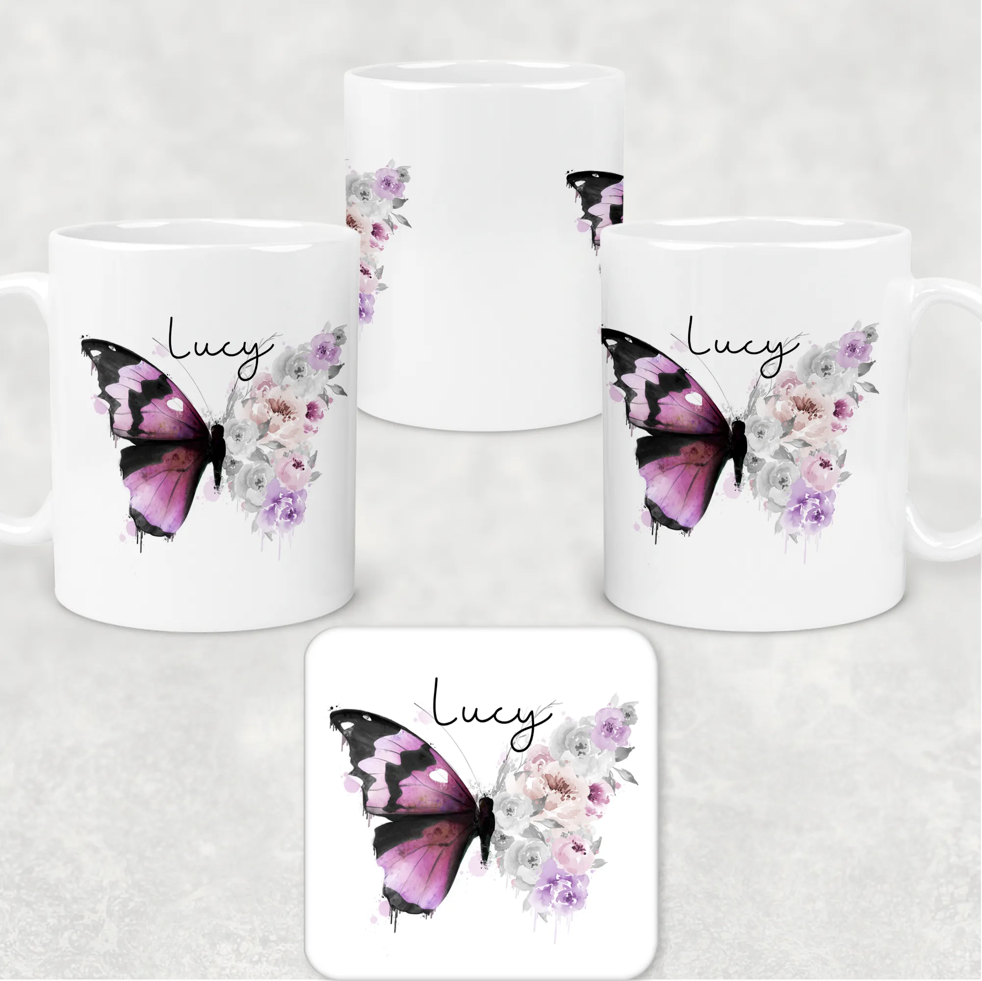 Floral Butterfly Personalised Mug & Coaster