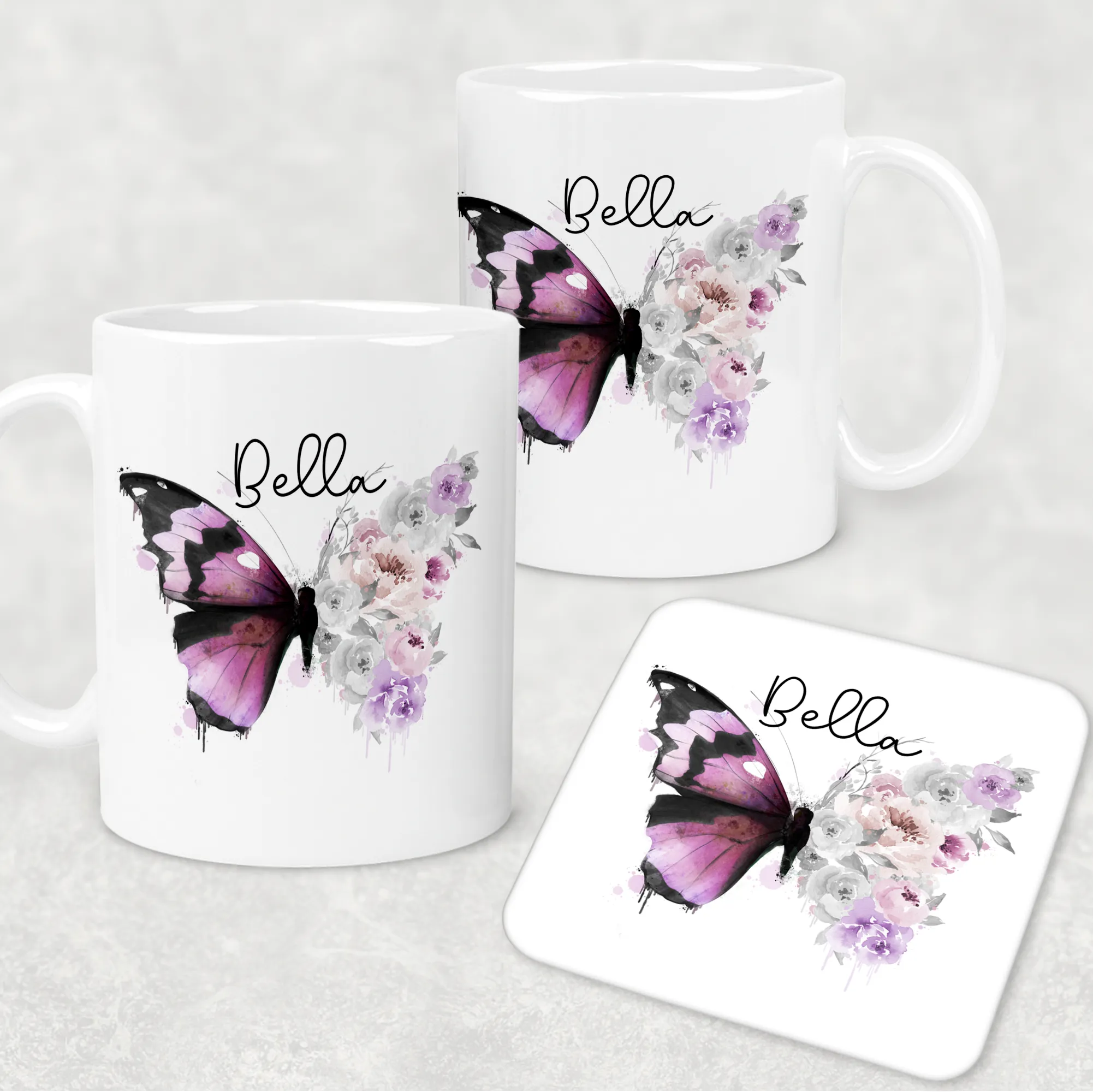 Floral Butterfly Personalised Mug & Coaster