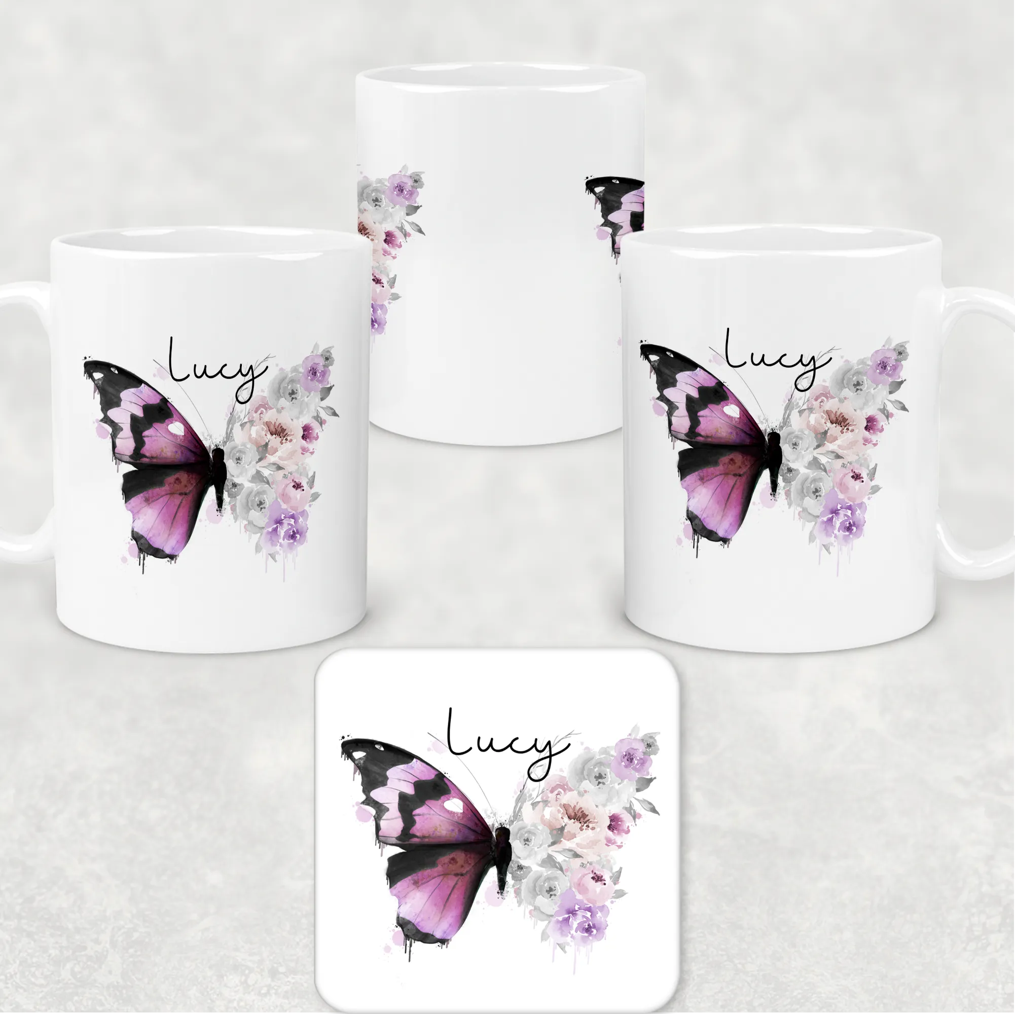 Floral Butterfly Personalised Mug & Coaster