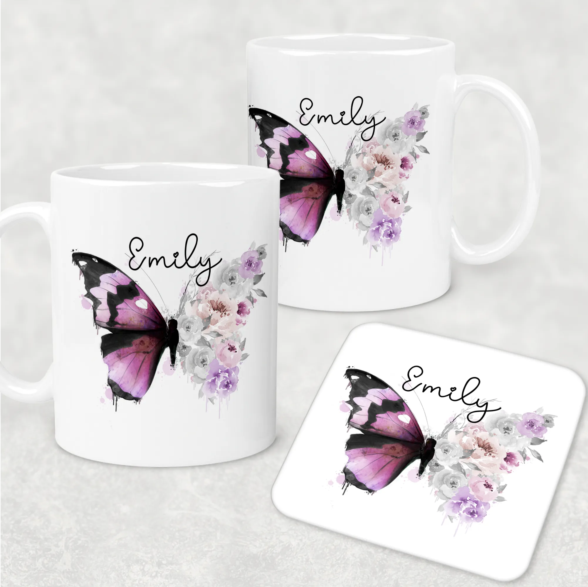 Floral Butterfly Personalised Mug & Coaster