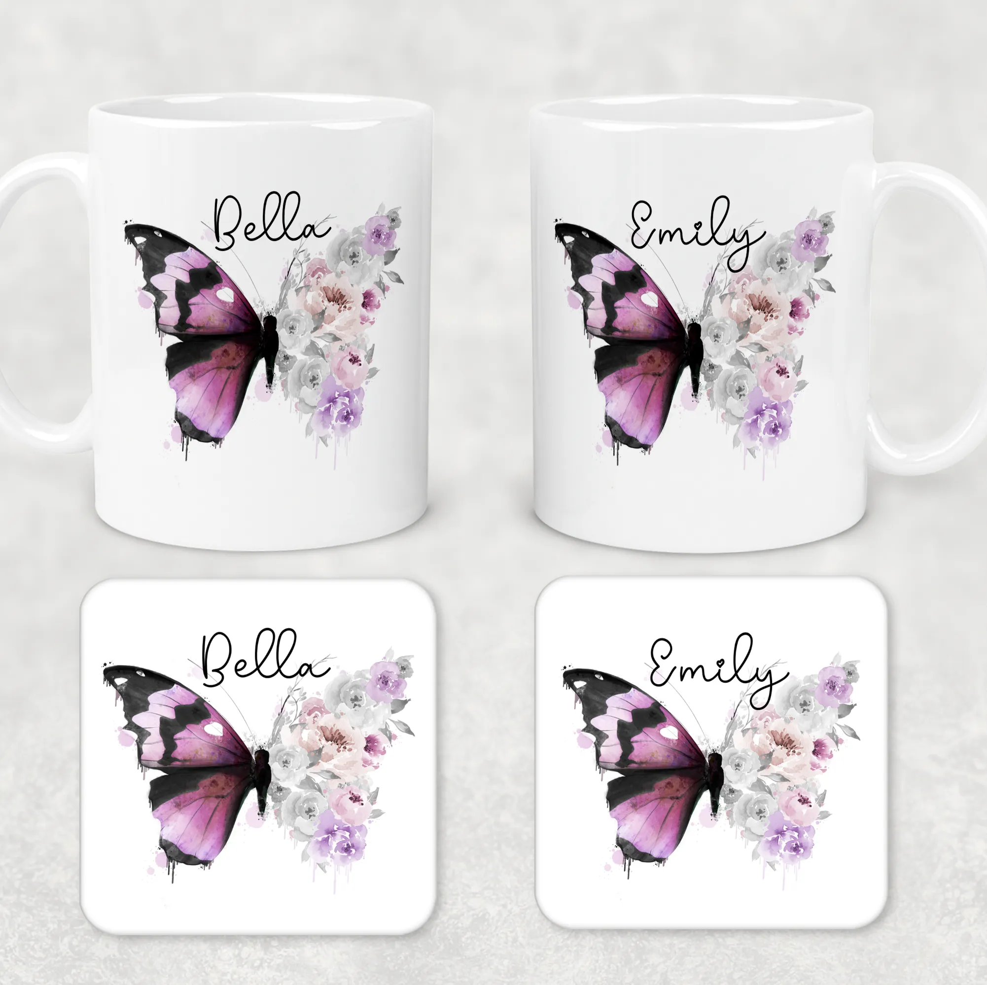 Floral Butterfly Personalised Mug & Coaster