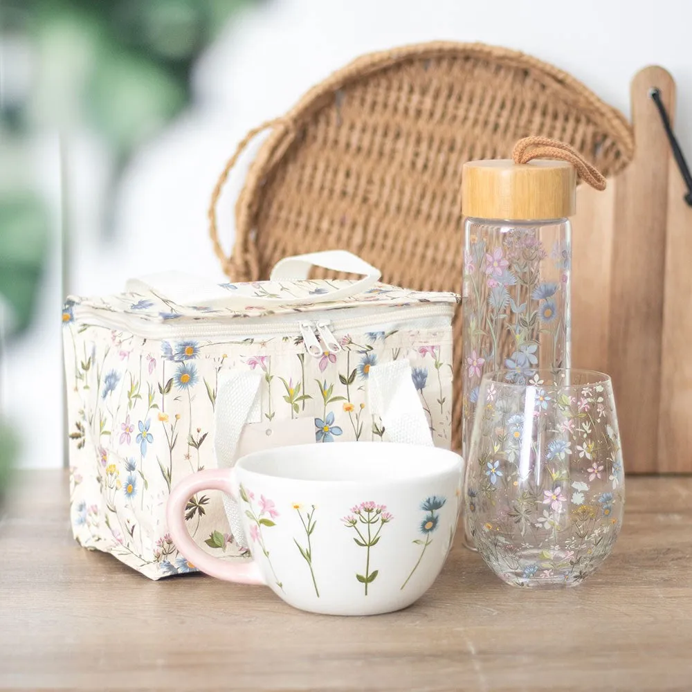 Floral Print Glass Water Bottle