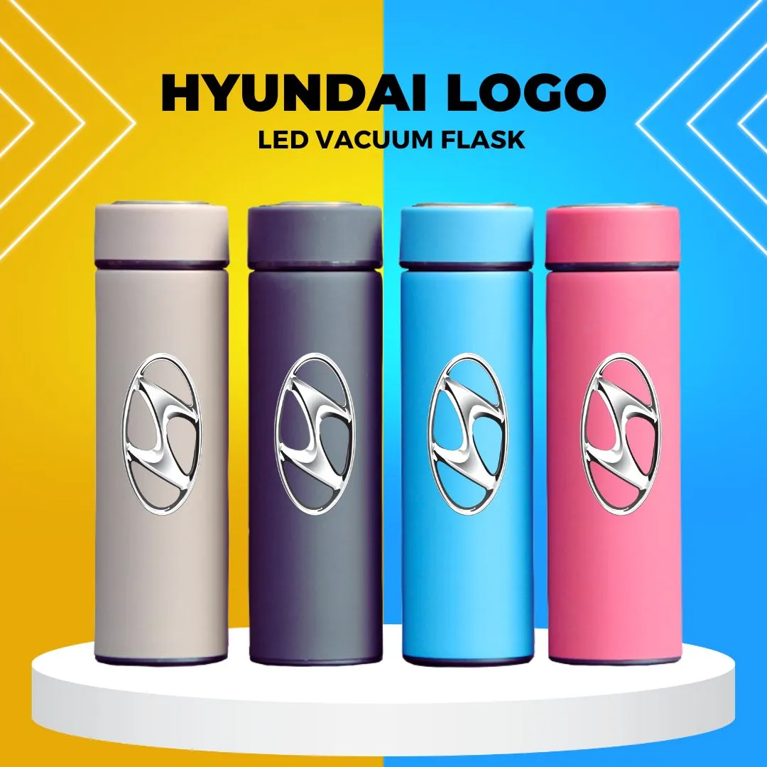 Hyundai Logo Vacuum Flask LED Temperature Display Multi Color