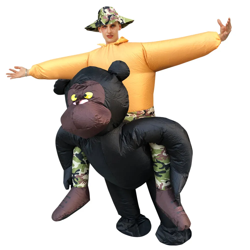 Inflatable Riding Gorilla Costume Roar King Kong Costume For Halloween Carnival Dress Suit Orangutan Mascot Costume