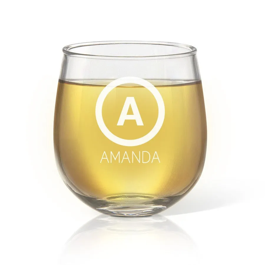 Initial Stemless Wine Glass