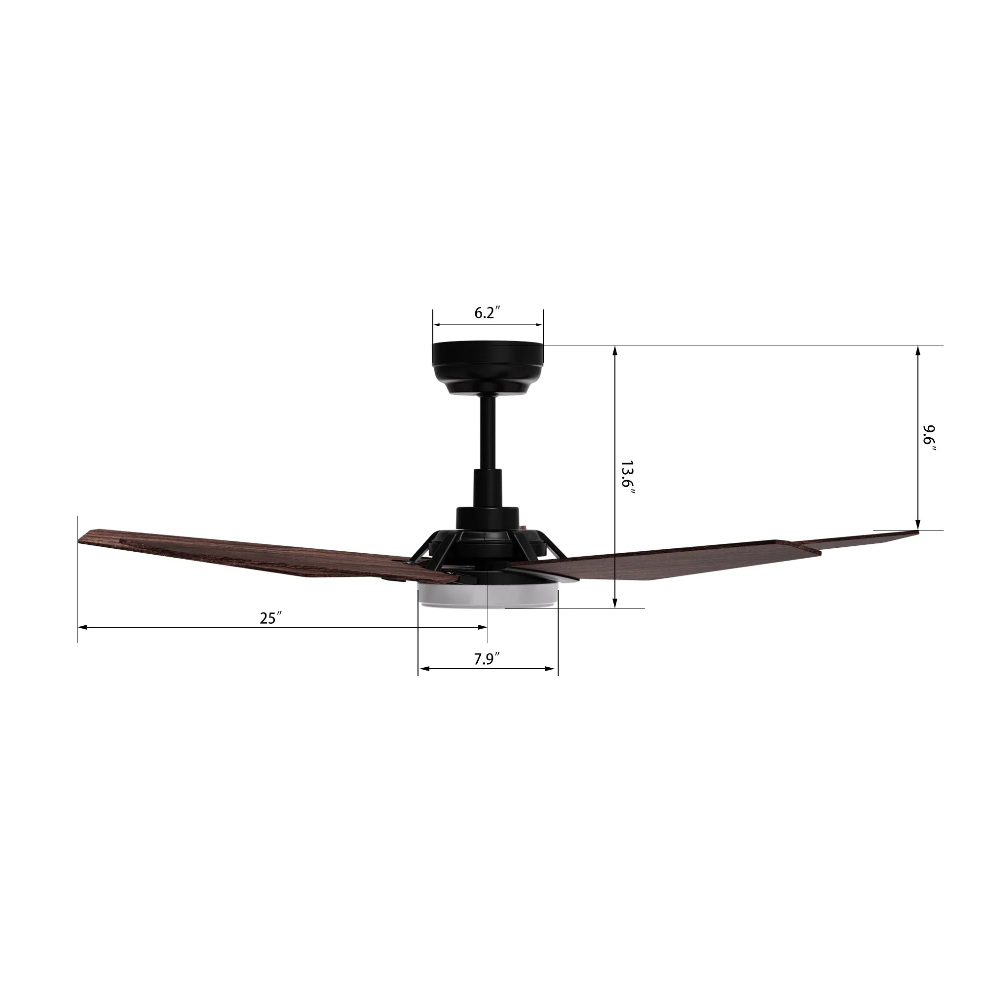 KAJ 52 inch 5-Blade Smart Ceiling Fan with LED Light Kit & Remote - Black/Dark Wood