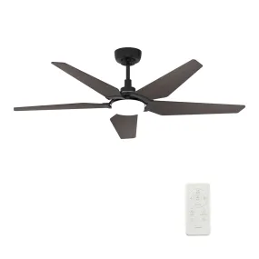 KAJ 52 inch 5-Blade Smart Ceiling Fan with LED Light Kit & Remote - Black/Dark Wood