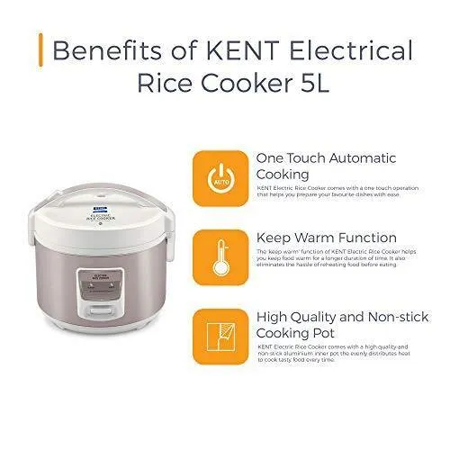 KENT Electric Rice Cooker 5-litres 700-Watt (White and Reddish Grey)