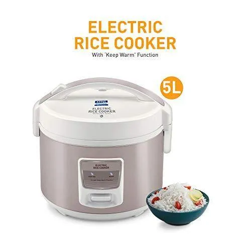 KENT Electric Rice Cooker 5-litres 700-Watt (White and Reddish Grey)