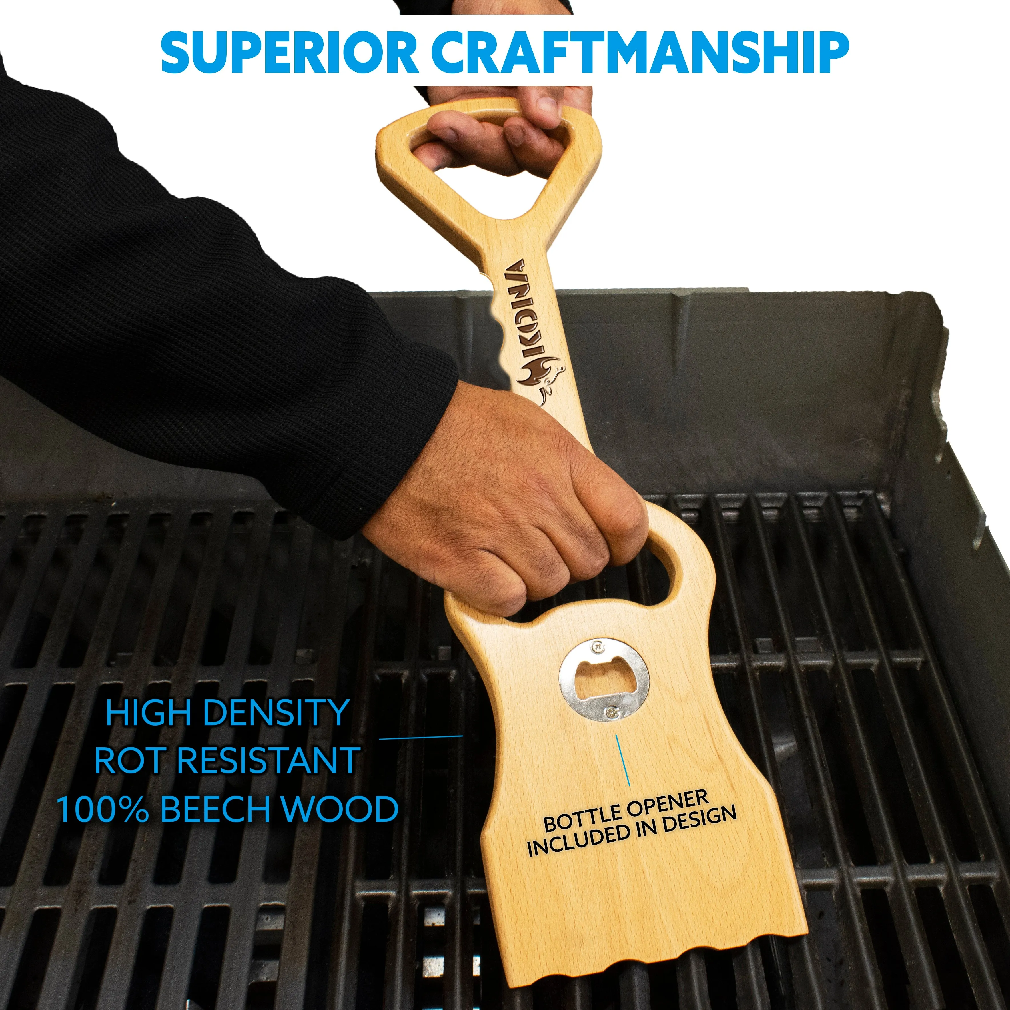 Kona Safe/Clean Premium Wooden Grill Scraper & BBQ Grill Cleaner with Bottle Opener