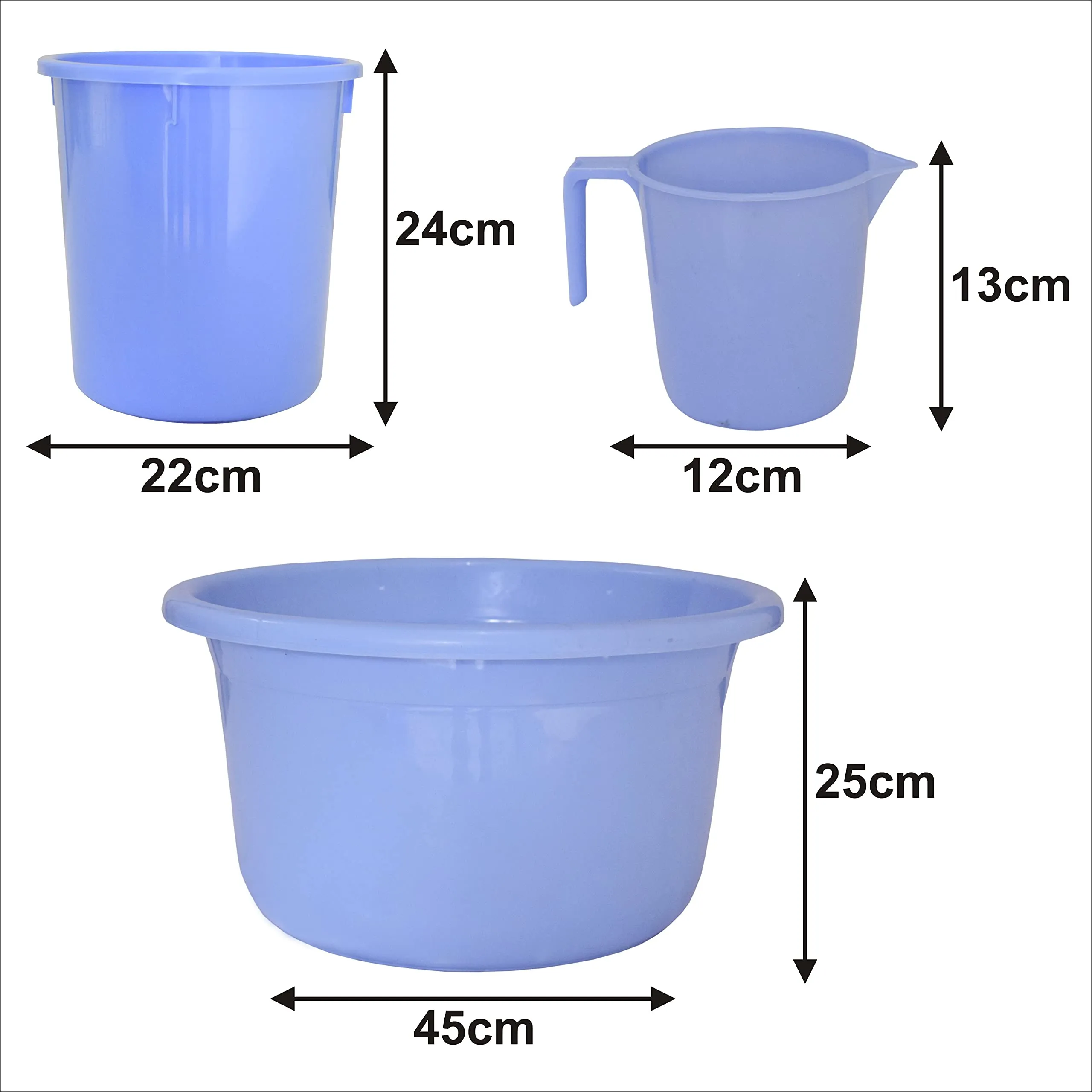 Kuber Industries 3 Pieces Plastic Mug, Dustbin & Tub Set (Blue)