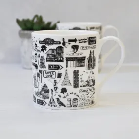 Lewes illustrated black and white mug