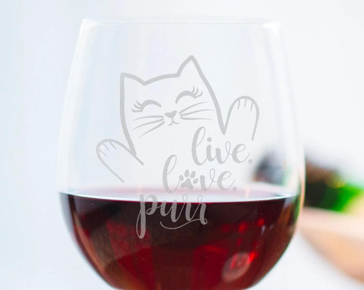 Live Love Purr Cat Wine Glass Cat Lady Gifts for Cat Lover Rescue Animal Owner Pet Mom Dad Stemless Engraved Birthday for Sister Wife Gift