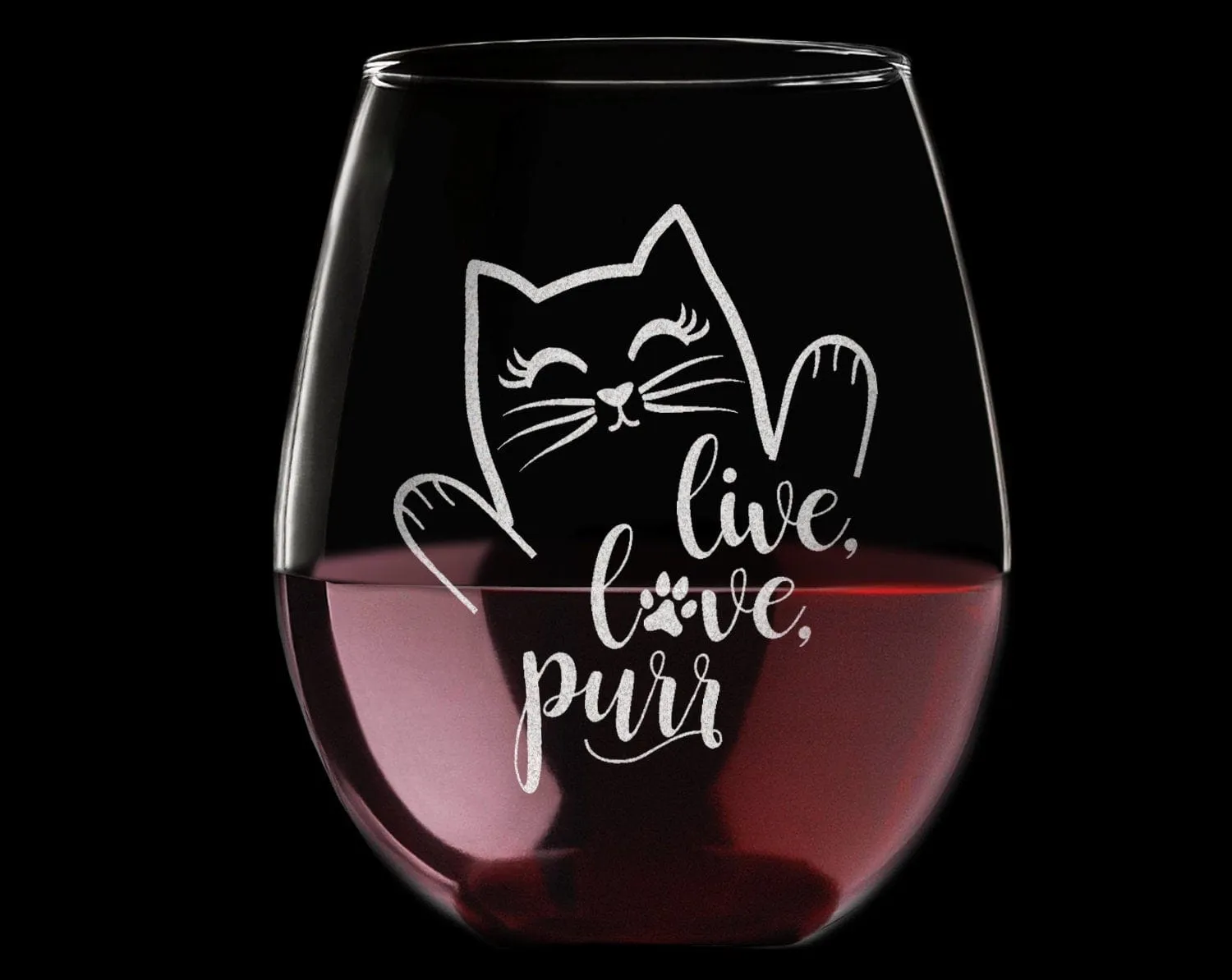 Live Love Purr Cat Wine Glass Cat Lady Gifts for Cat Lover Rescue Animal Owner Pet Mom Dad Stemless Engraved Birthday for Sister Wife Gift