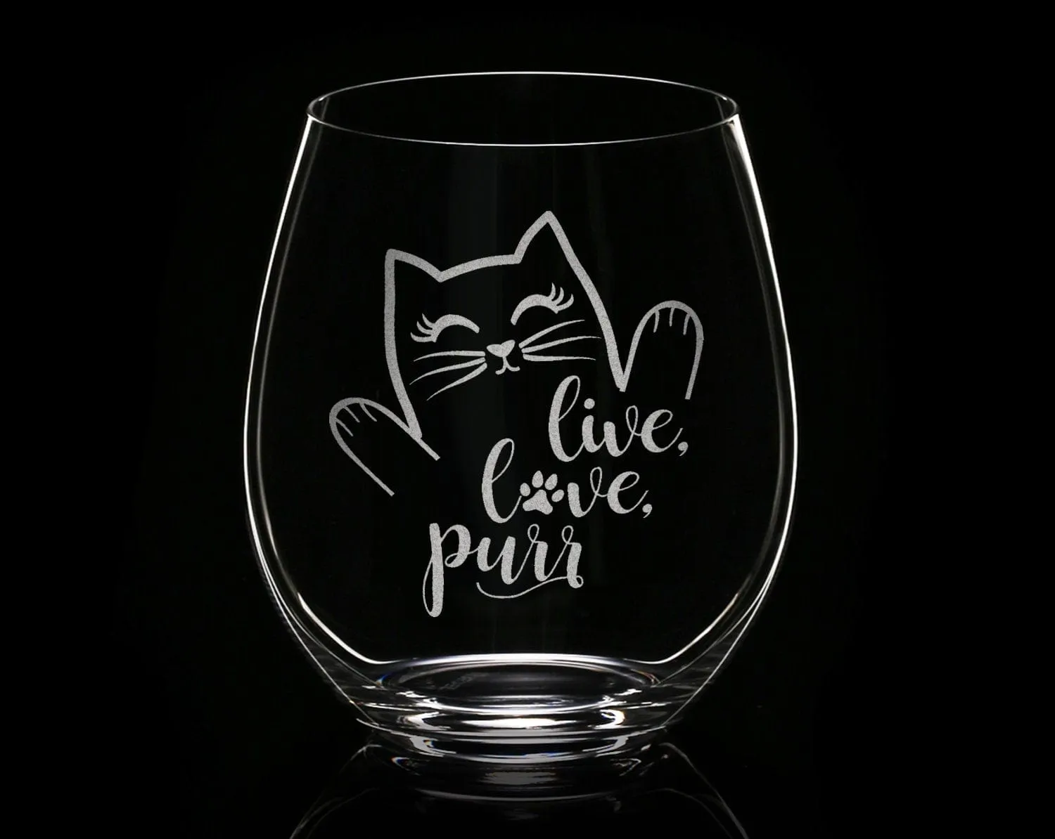 Live Love Purr Cat Wine Glass Cat Lady Gifts for Cat Lover Rescue Animal Owner Pet Mom Dad Stemless Engraved Birthday for Sister Wife Gift