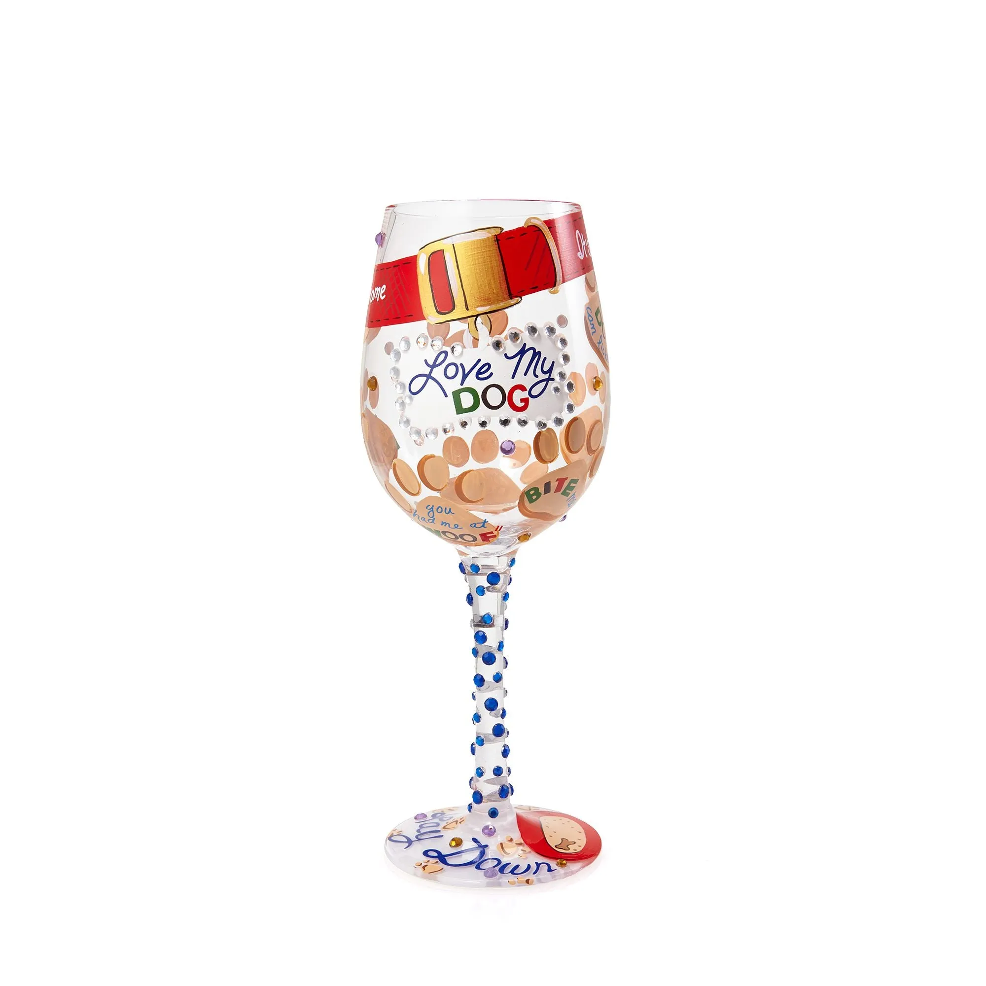 Love My Dog Hand painted Wine Glass, 15 oz.