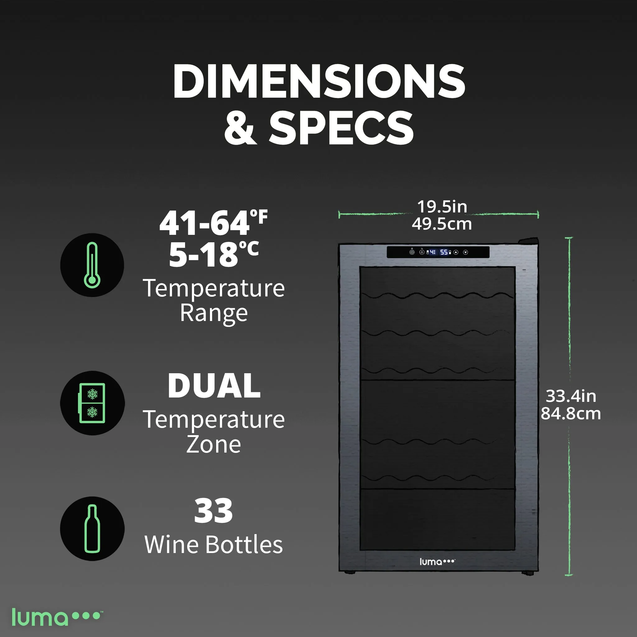 Luma® 33-Bottle 19.5" Black Freestanding Wine Fridge