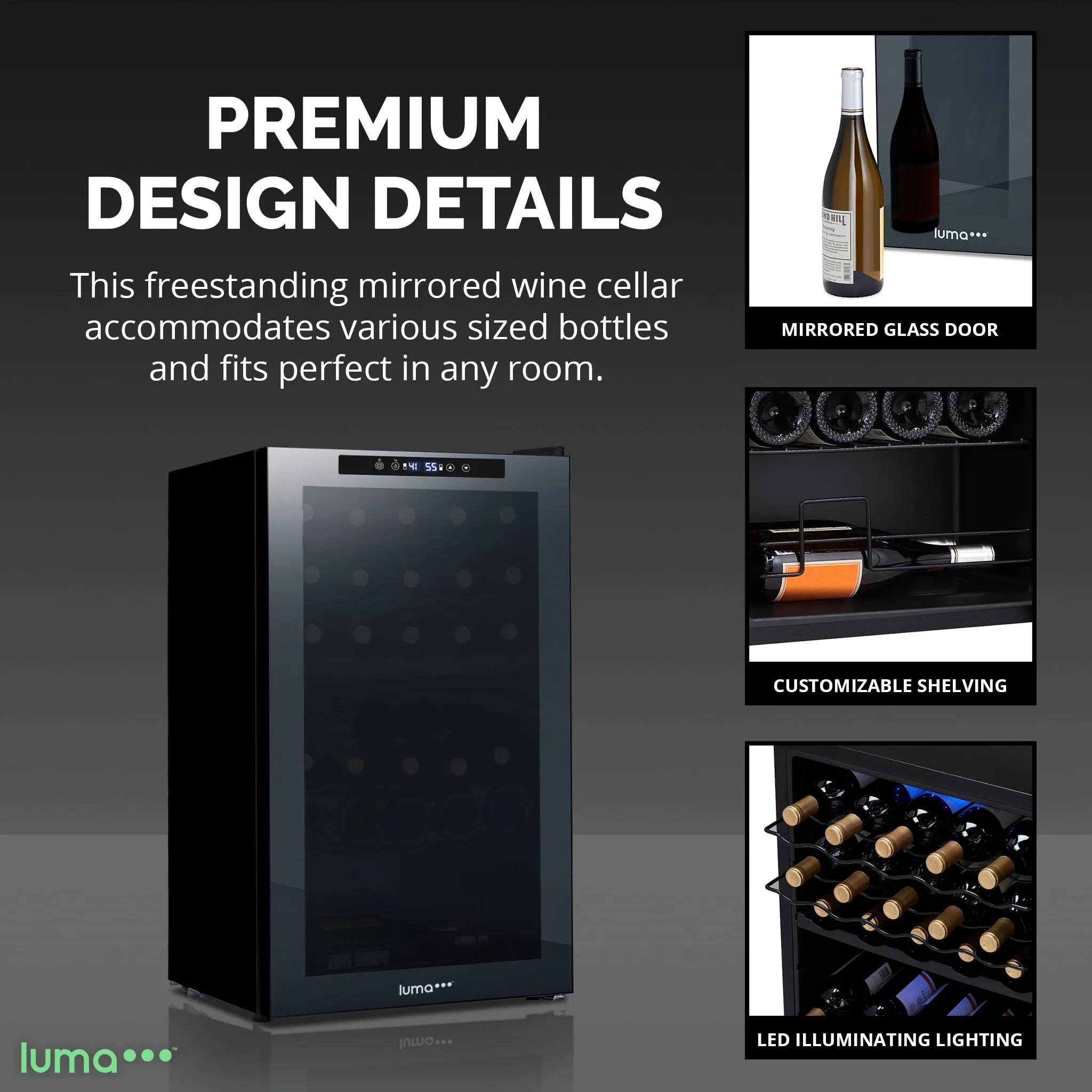 Luma® 33-Bottle 19.5" Black Freestanding Wine Fridge