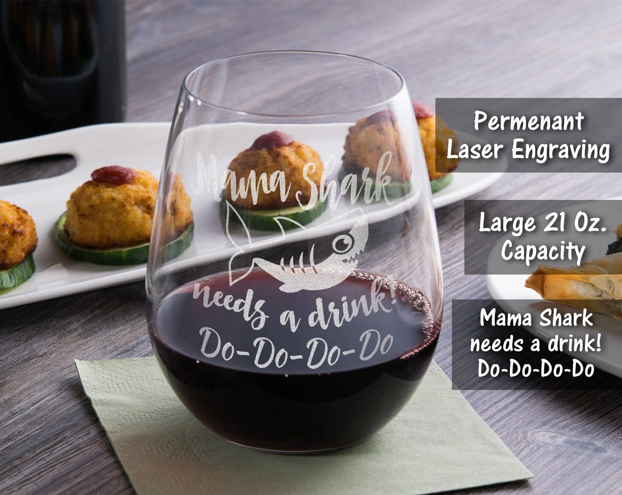 Mama Shark Needs a Drink Do Do Novelty Wine Glass First Mothers Day Gift from Daughter, Son Funny Sayings for New Mom Dad Husband Wife