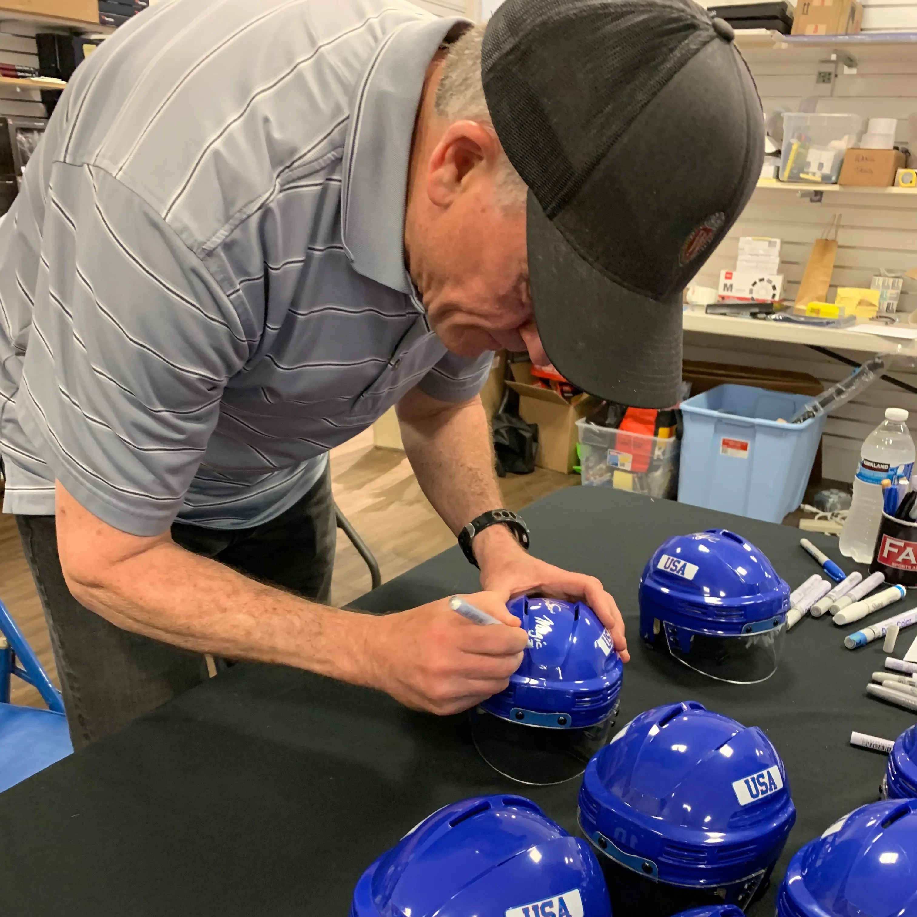 Mark Johnson Autographed Royal Blue Mini Helmet "USA" (#10/10)