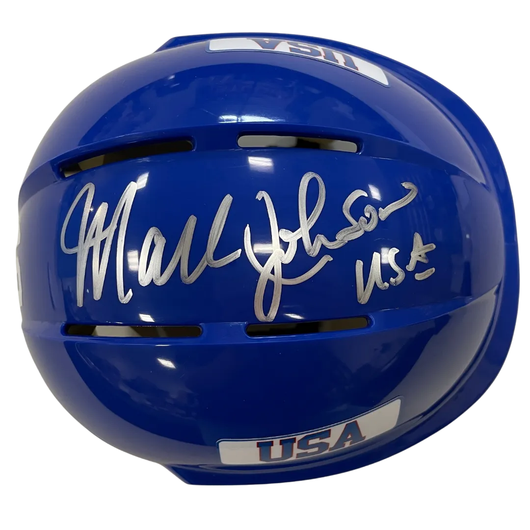 Mark Johnson Autographed Royal Blue Mini Helmet "USA" (#10/10)