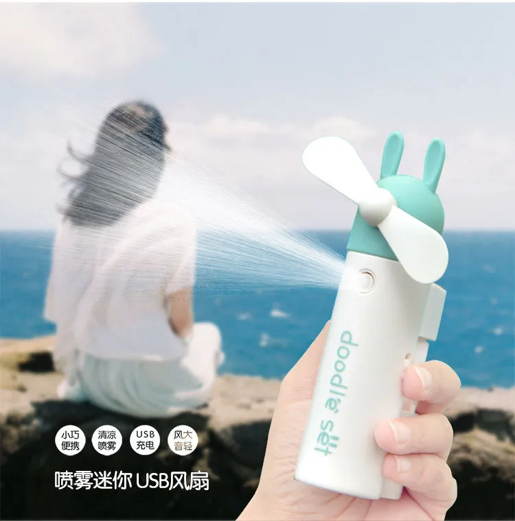 Mini Fan Halter Cute Ear Water Spray USB Creative Trend Student Portable Handheld Fan