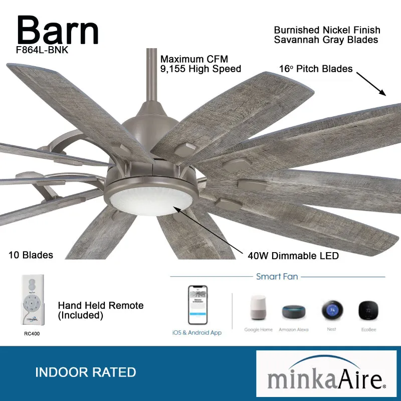 Minka Aire F864L Barn 65" Smart Ceiling Fan with LED Light Kit