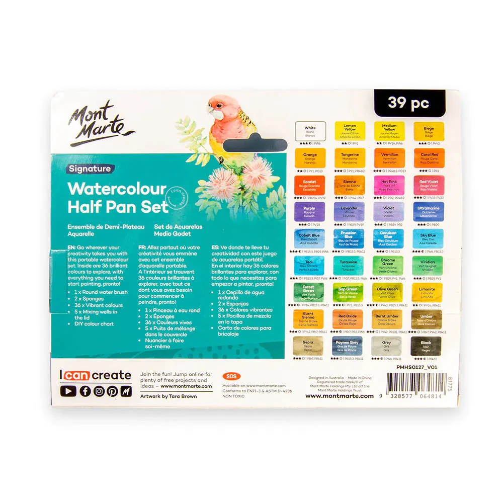 Mont Marte Watercolour Half Pan Set 39pc