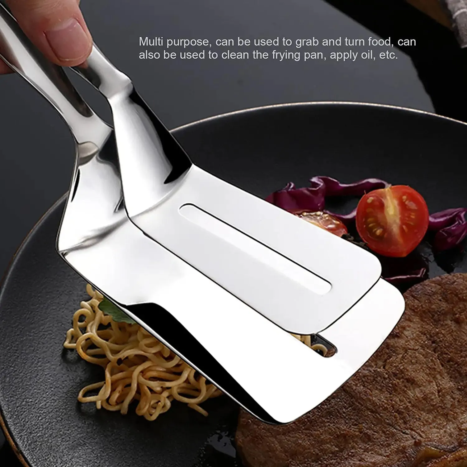 Multifunction Cooking Serving Turner Frying Food Tong. Stainless Steel Steak Clip Clamp BBQ Kitchen Tong.