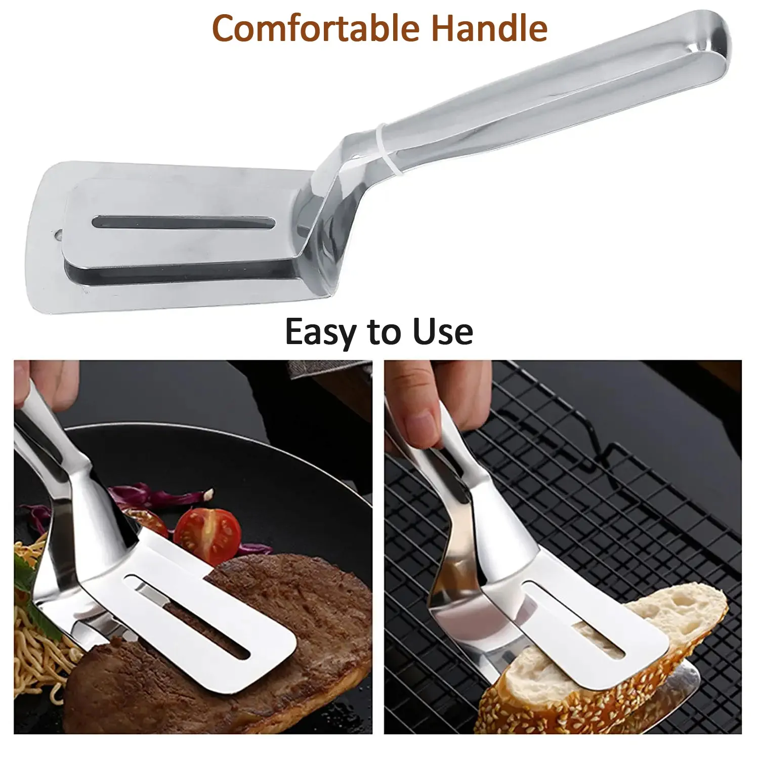 Multifunction Cooking Serving Turner Frying Food Tong. Stainless Steel Steak Clip Clamp BBQ Kitchen Tong.