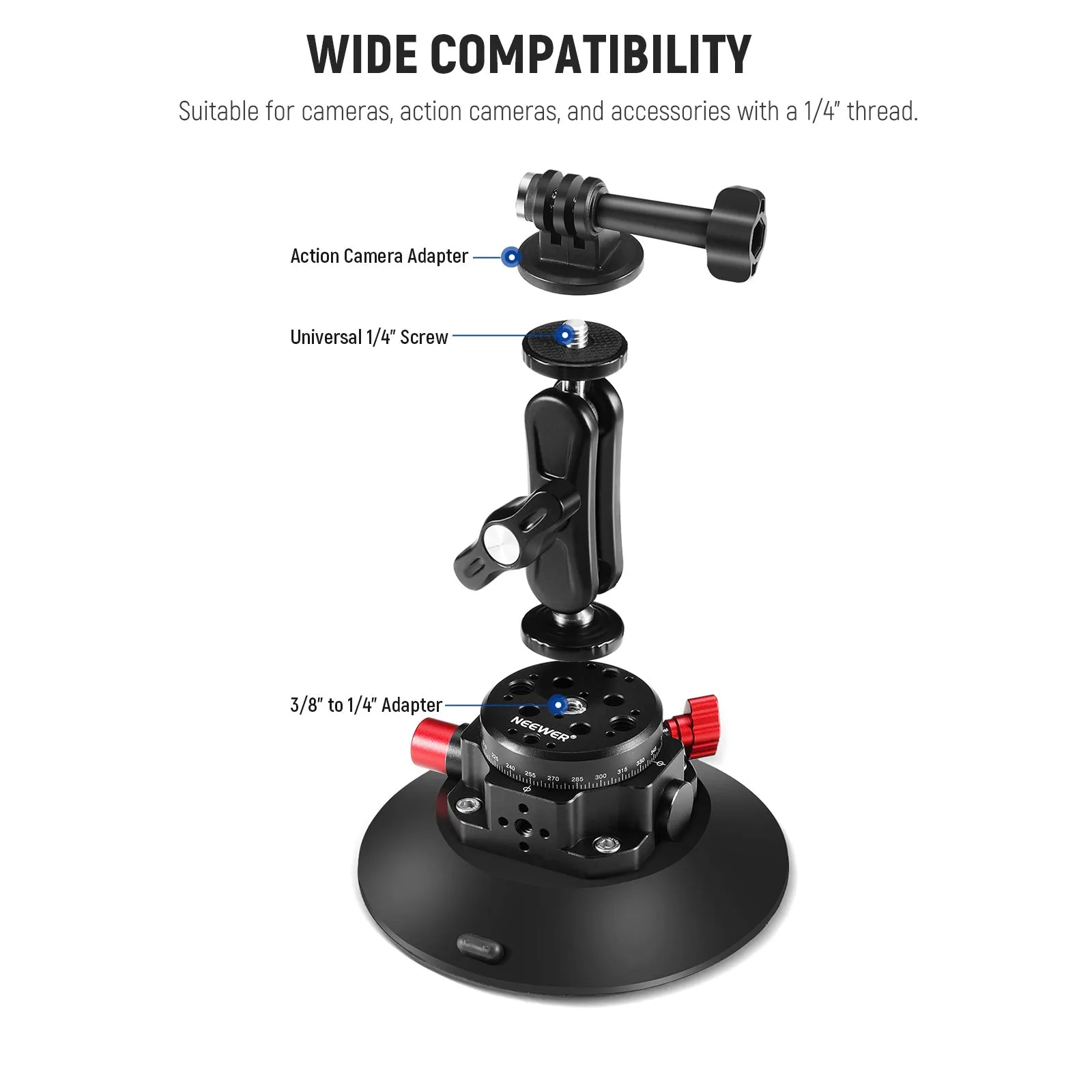 NEEWER CA013 6" Camera Suction Mount with Ball Head Magic Arm