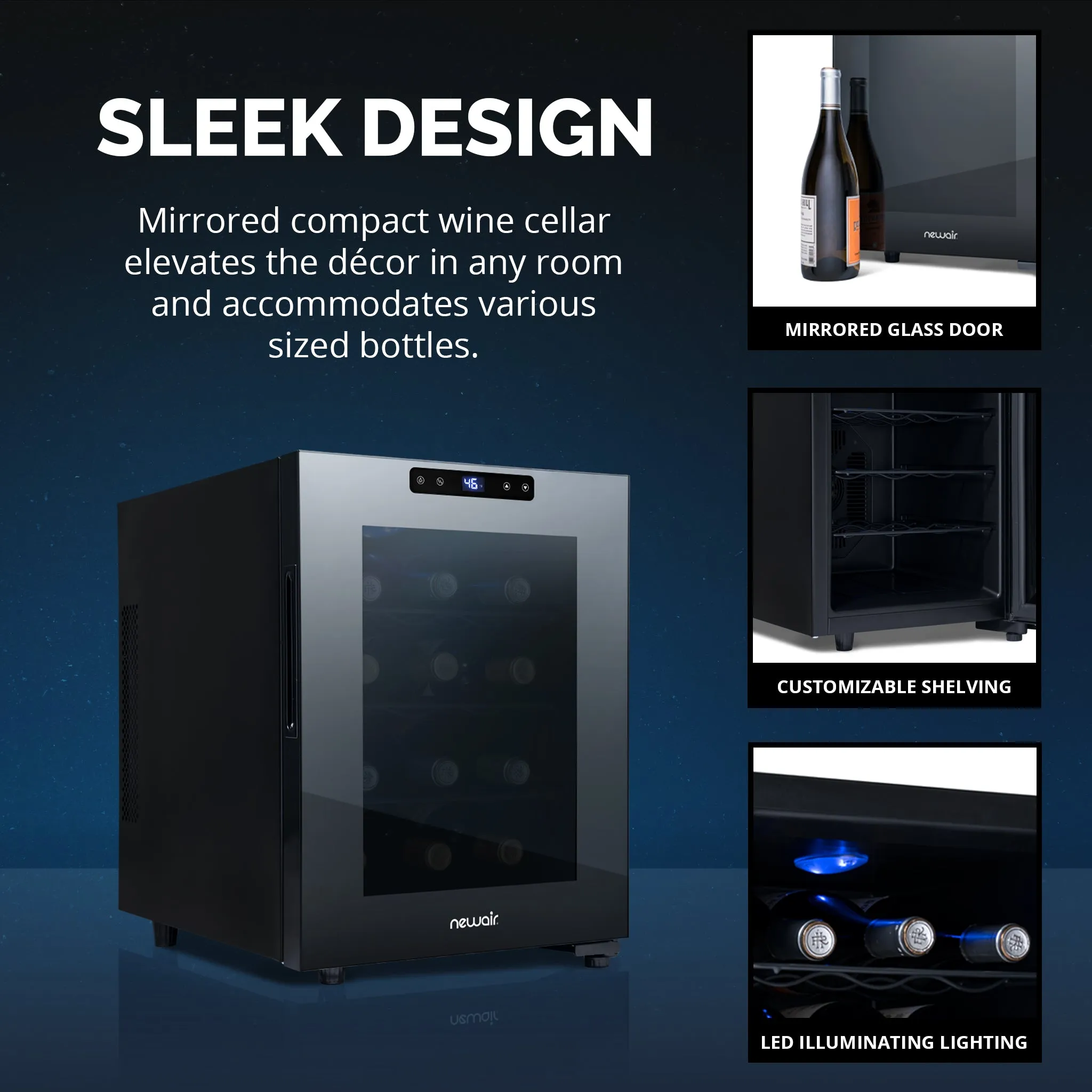 Newair® 12-Bottle 9.9" Black Freestanding Wine Fridge