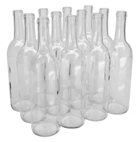 North Mountain Supply - NMS W5 Flint 750ml Glass Bordeaux Wine Bottle Flat-Bottomed Cork Finish - Case of 12 - Clear/Flint