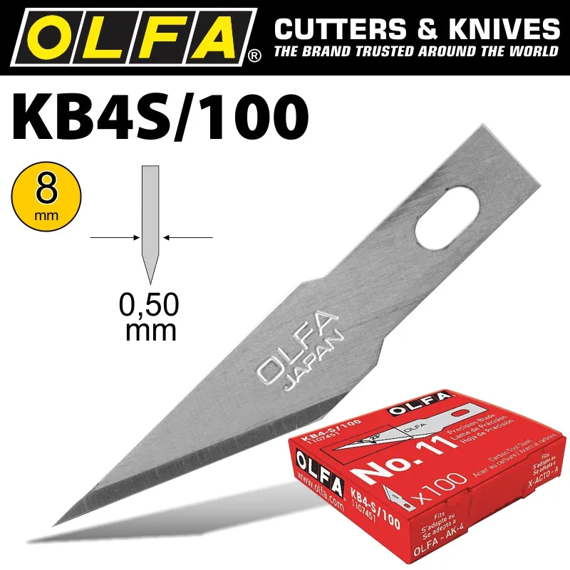 OLFA OLFA PRECISION ART BLADE 100 BLADES PER PACK 8MM BLA KB4S100