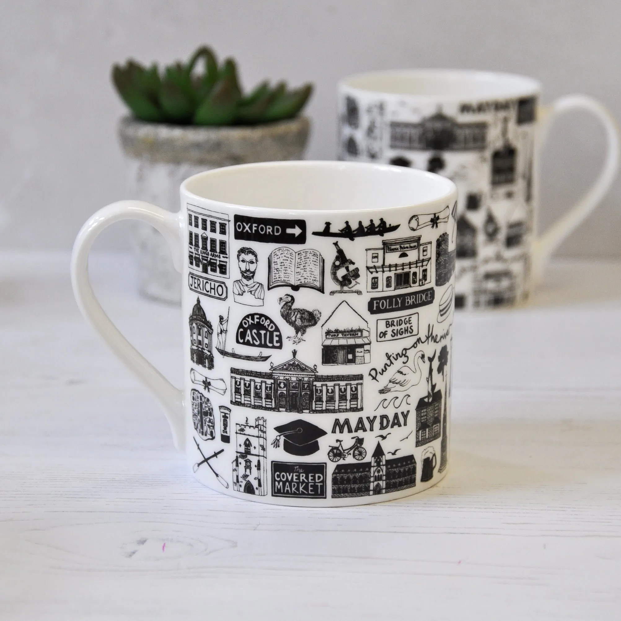 Oxford illustrated black and white mug