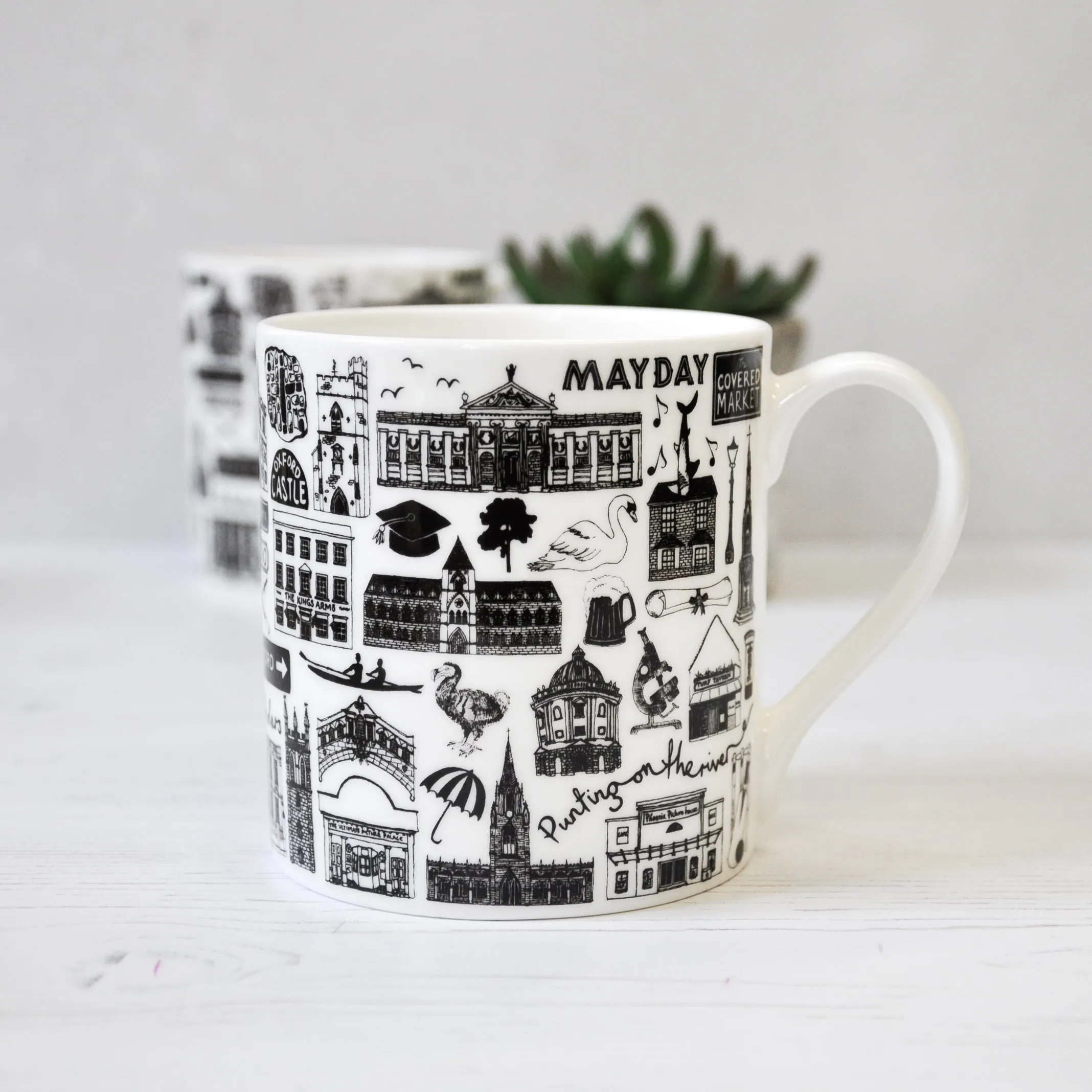 Oxford illustrated black and white mug