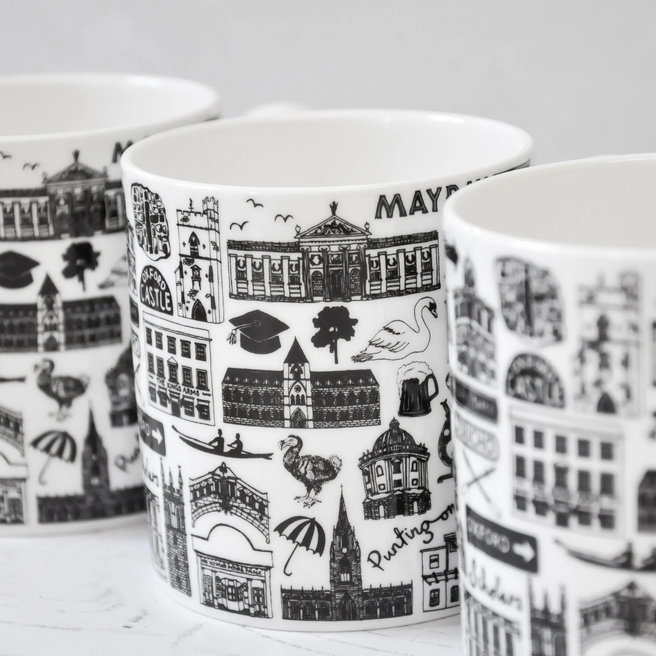 Oxford illustrated black and white mug