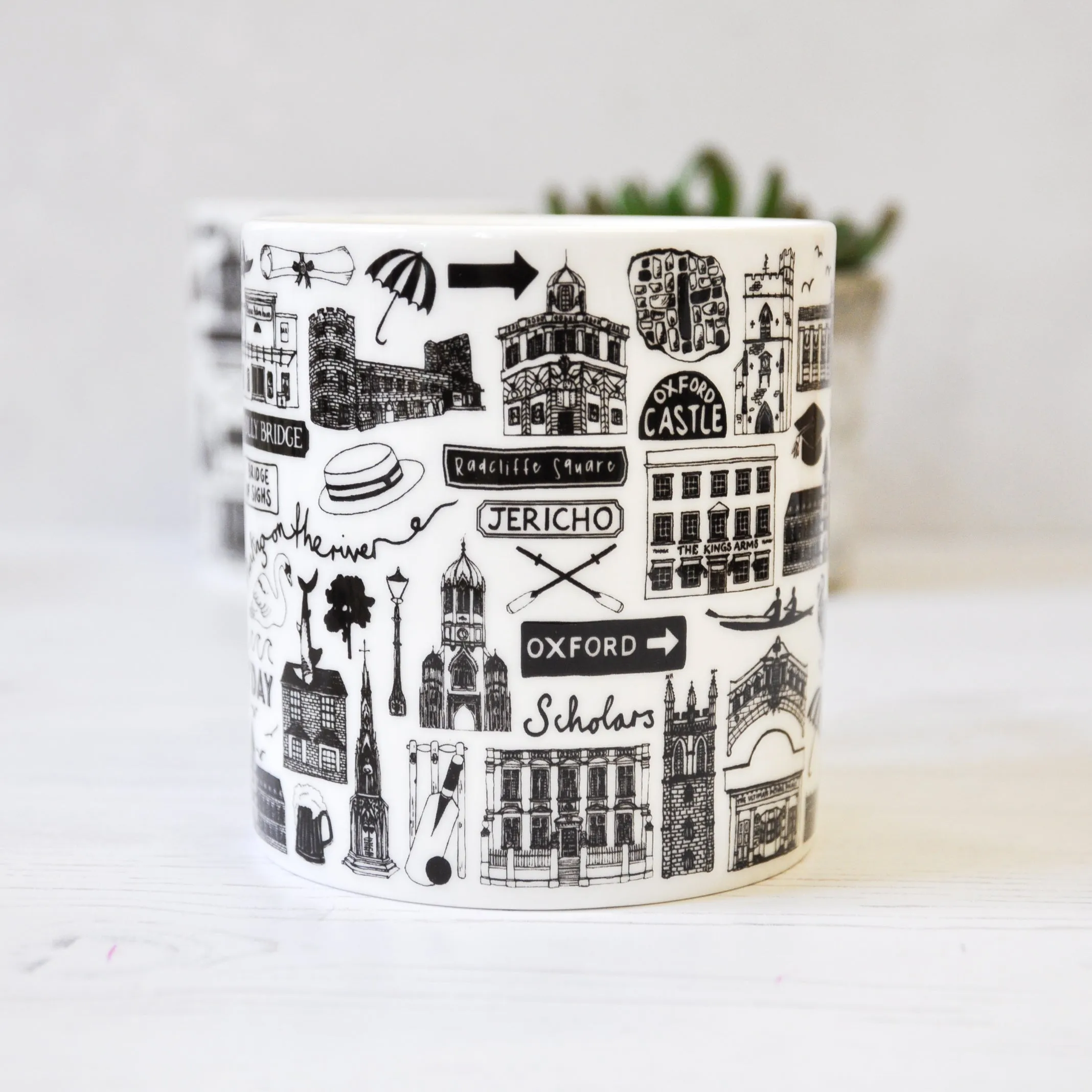 Oxford illustrated black and white mug