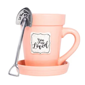 Peach Flower Pot Mug w/Scripture - “You’re Loved”