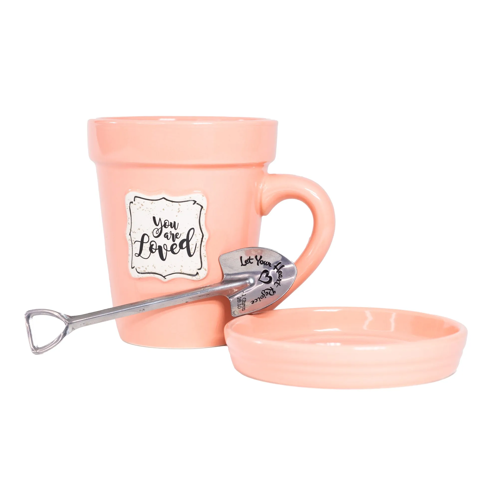 Peach Flower Pot Mug w/Scripture - “You’re Loved”