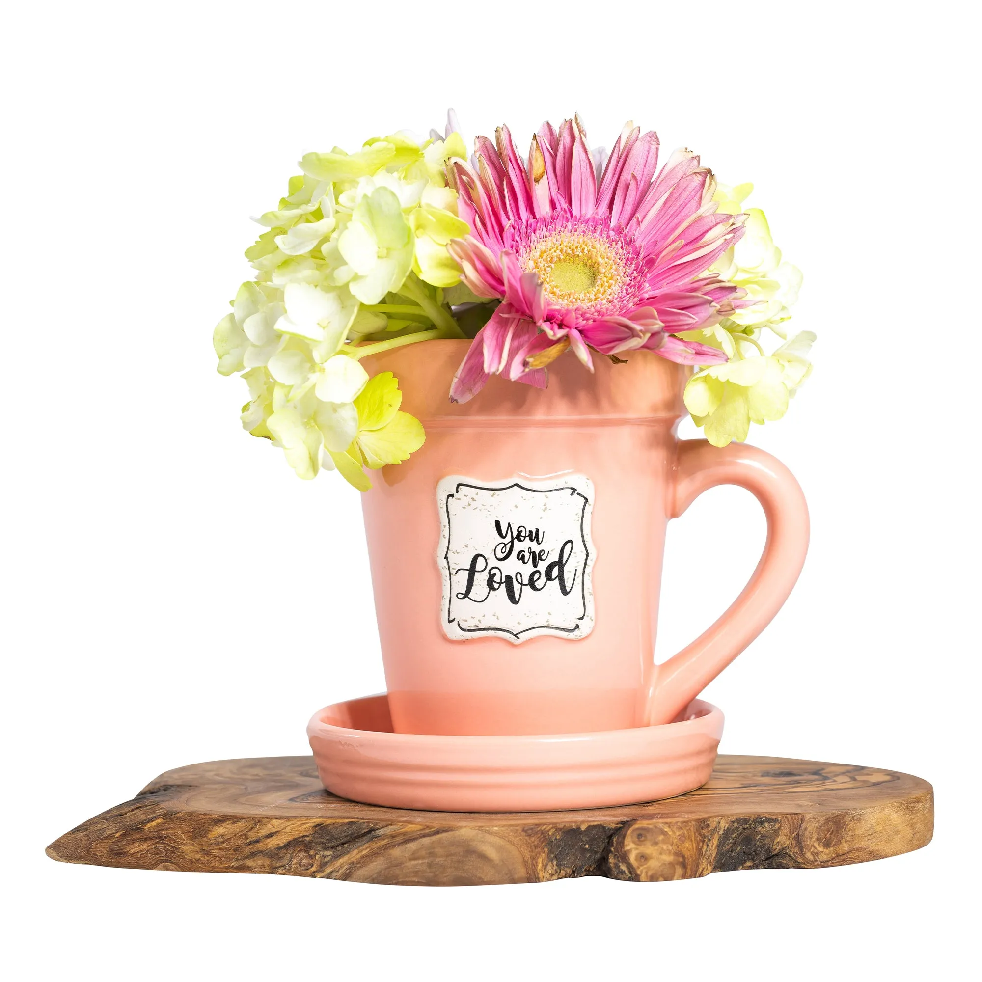 Peach Flower Pot Mug w/Scripture - “You’re Loved”