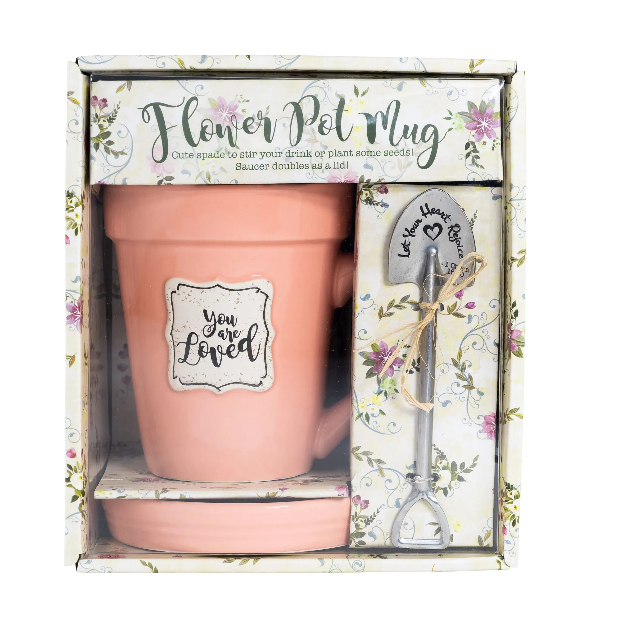 Peach Flower Pot Mug w/Scripture - “You’re Loved”