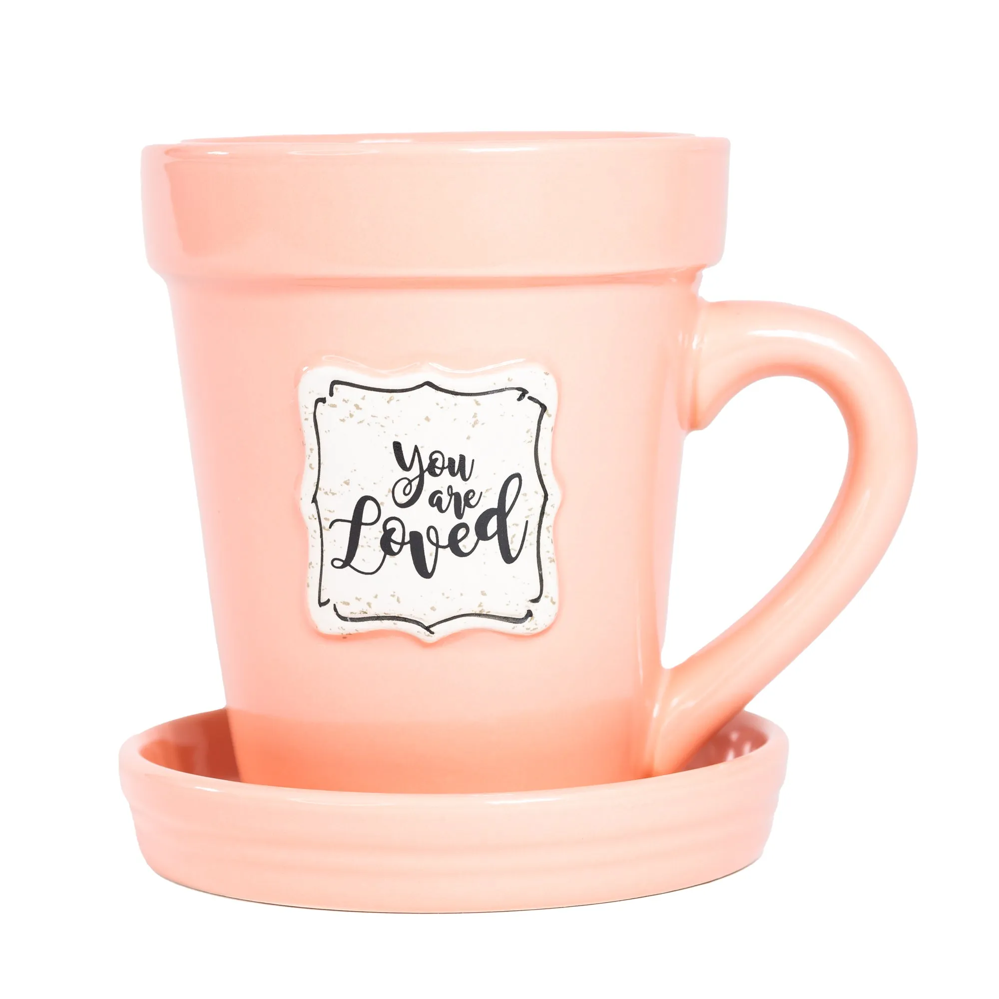 Peach Flower Pot Mug w/Scripture - “You’re Loved”